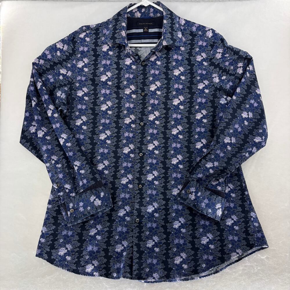 Banana Republic XL Men's Blue Floral Striped Long Sleeve Button-Up Shirt